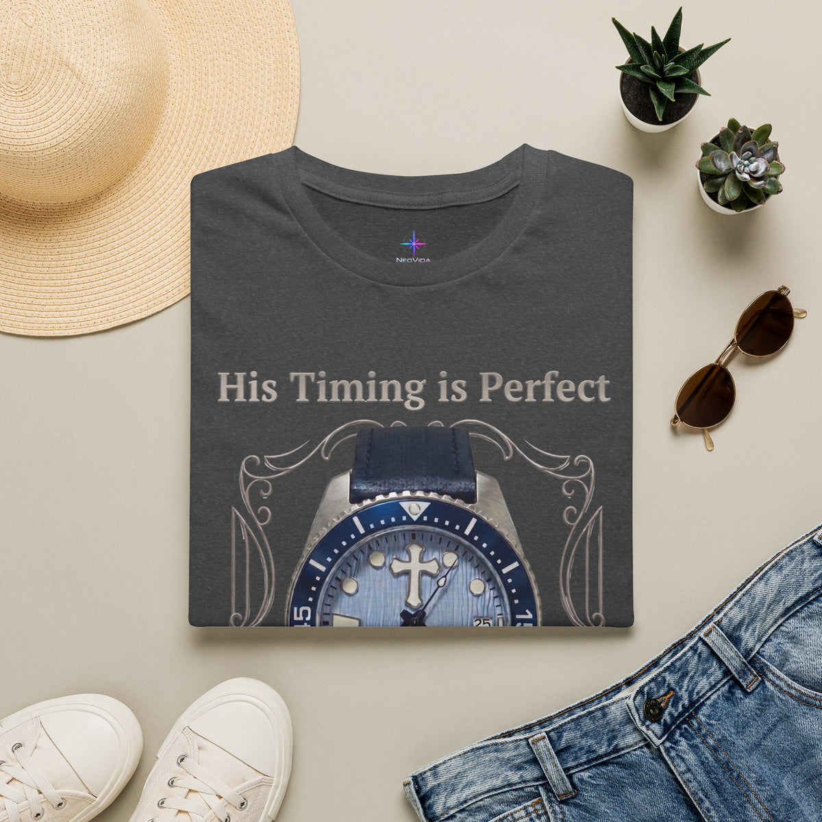 His Timing Is Perfect "Trust in Jesus" Artisan Diver Watch Graphic T-Shirt