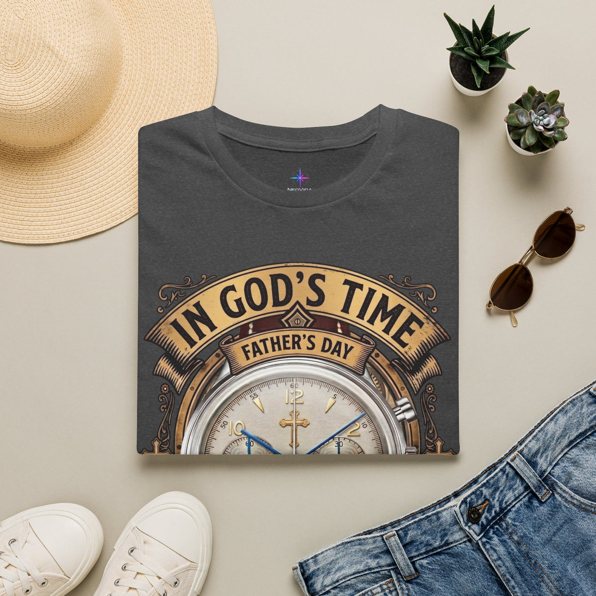 Father's Day In God's Time Watch Lover Chrono T-shirt | Christian Faith Tee