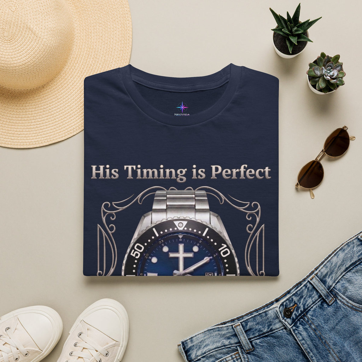 His Timing Is Perfect "Trust in Jesus" GMT Watch Graphic T-Shirt