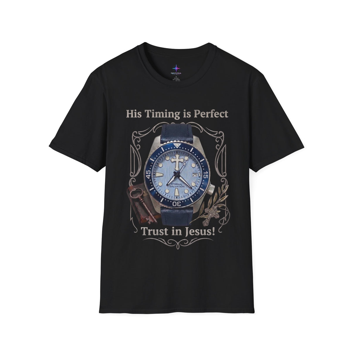 His Timing Is Perfect "Trust in Jesus" Artisan Diver Watch Graphic T-Shirt