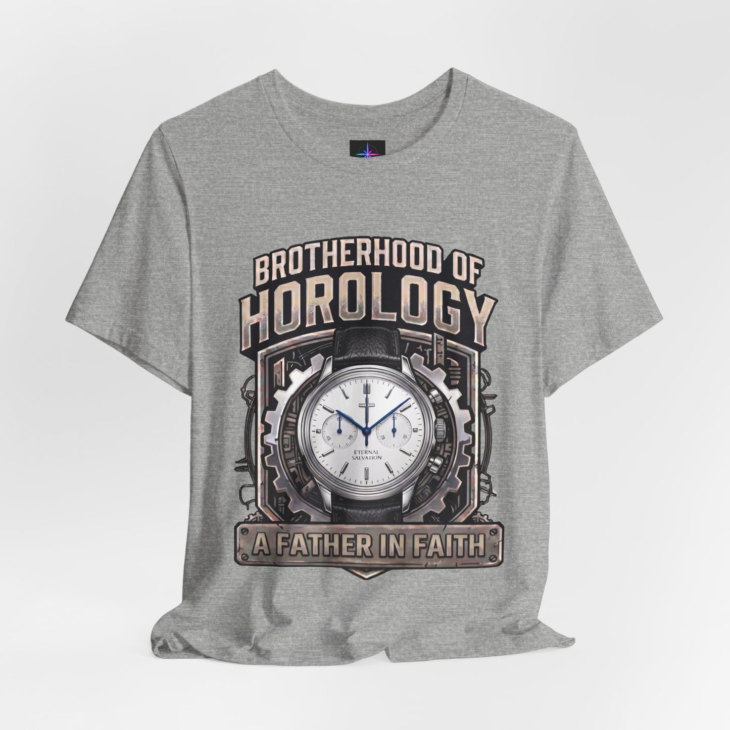 Father's Day Brotherhood of Horology Christian Chrono Watch Lover T-Shirt | A Father in Faith graphic tee