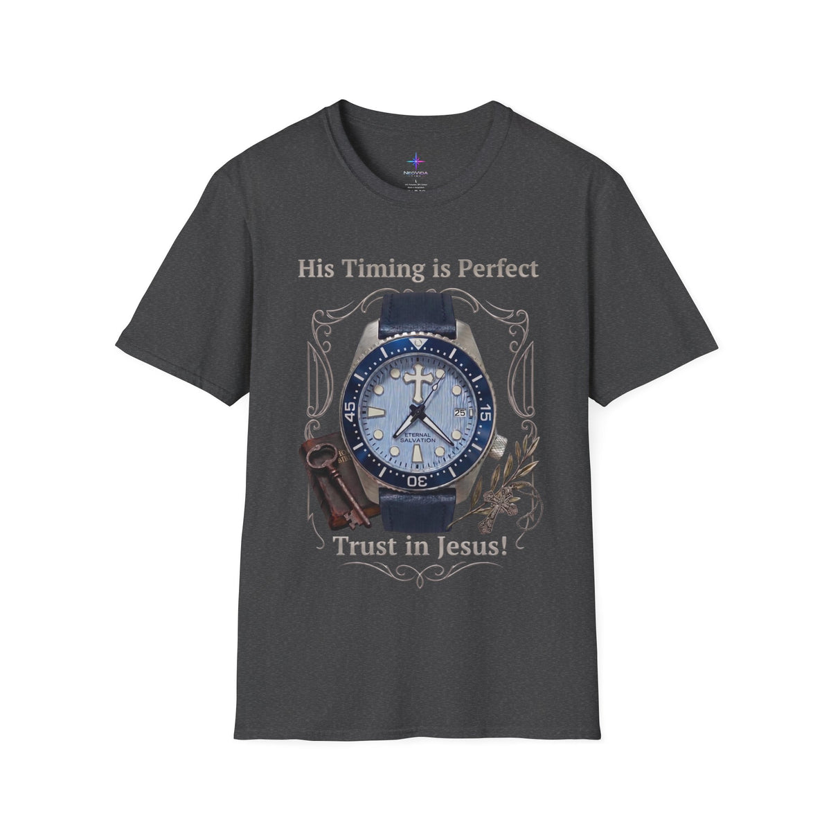His Timing Is Perfect "Trust in Jesus" Artisan Diver Watch Graphic T-Shirt