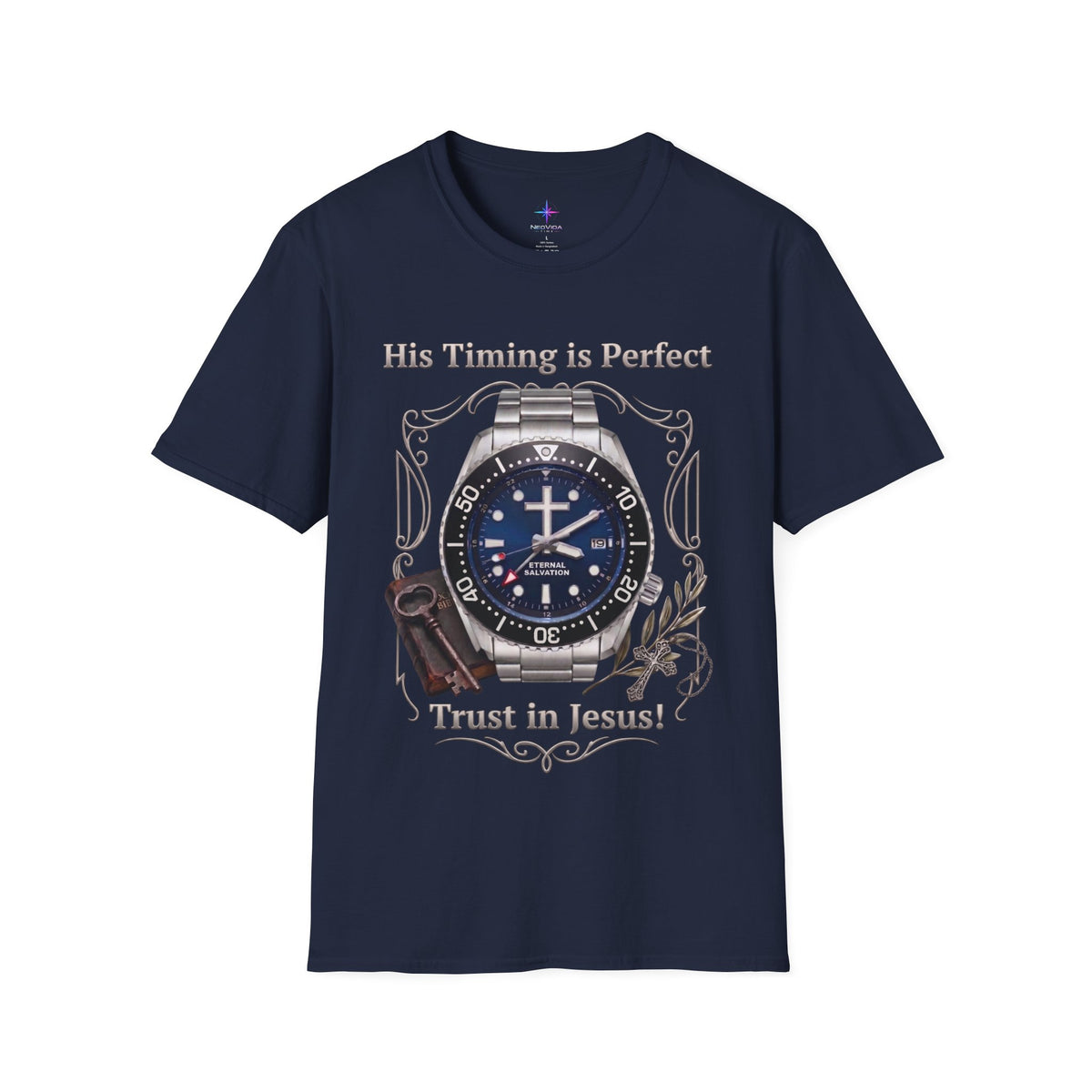 His Timing Is Perfect "Trust in Jesus" GMT Watch Graphic T-Shirt