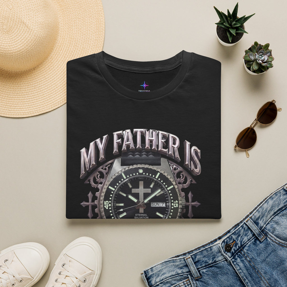 Father's Day My Father Is Always On Time Dive Watch Lover T-Shirt | Christian graphic tee