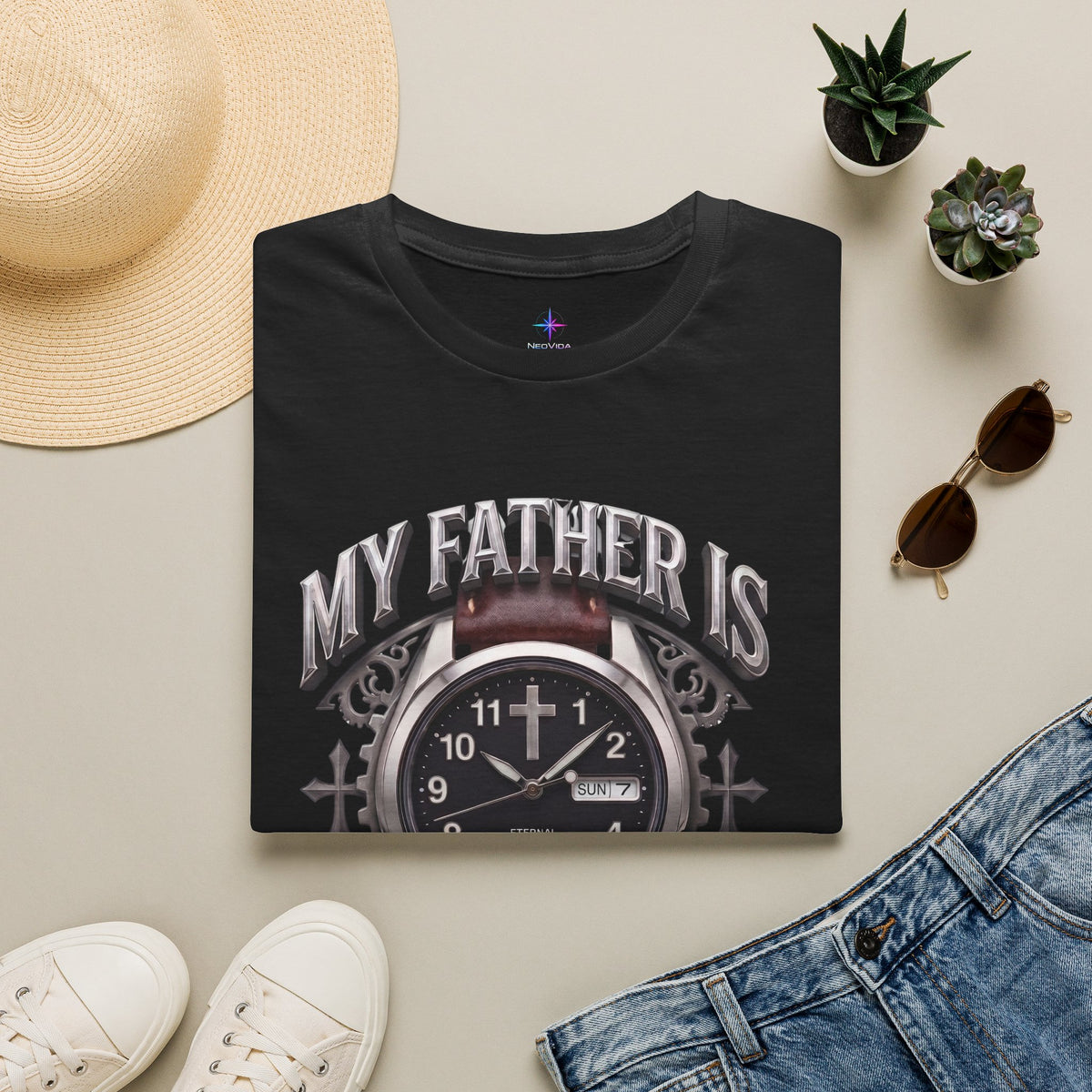 Father's Day My Father Is Always On Time Field Watch Lover T-Shirt | Christian graphic tee