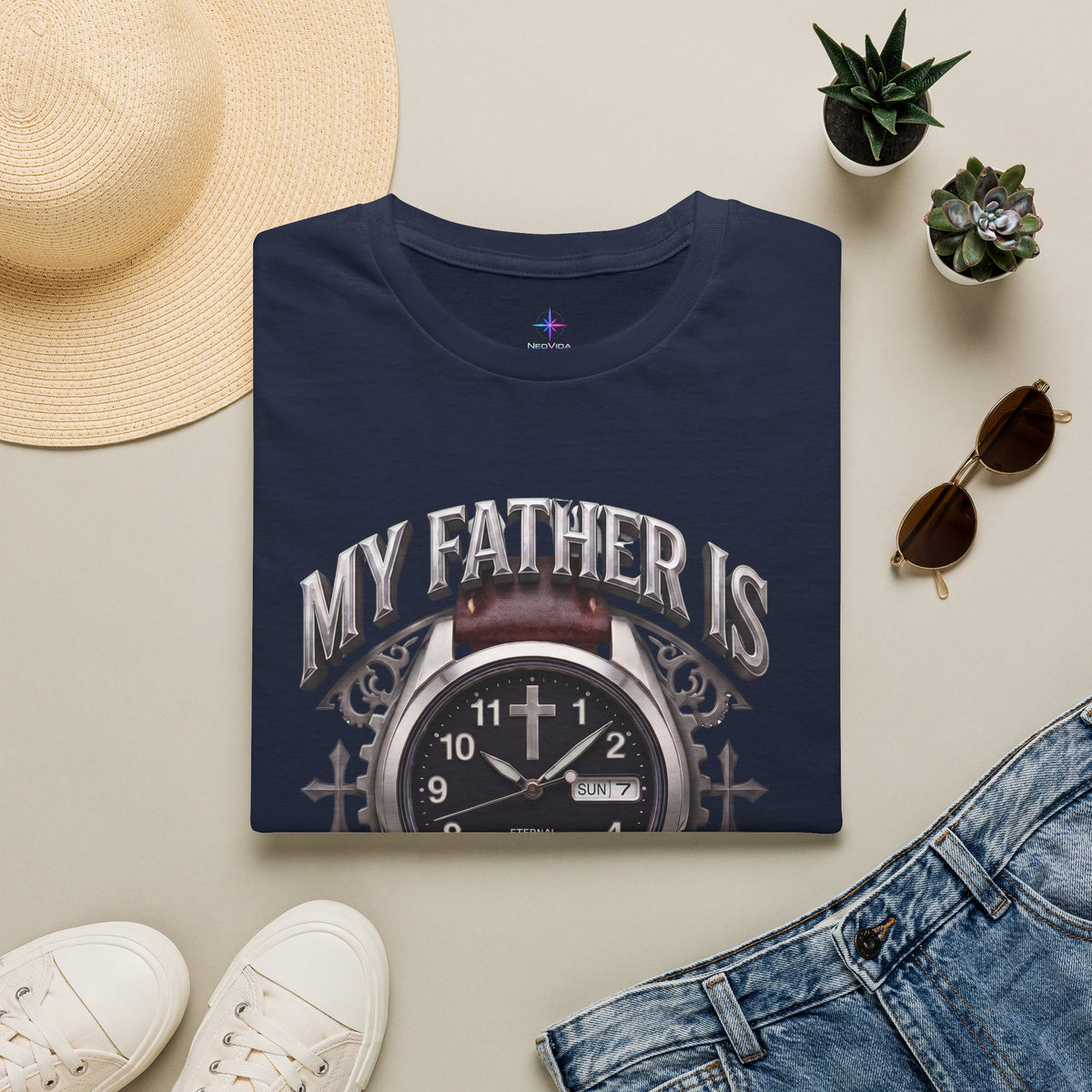 Father's Day My Father Is Always On Time Field Watch Lover T-Shirt | Christian graphic tee
