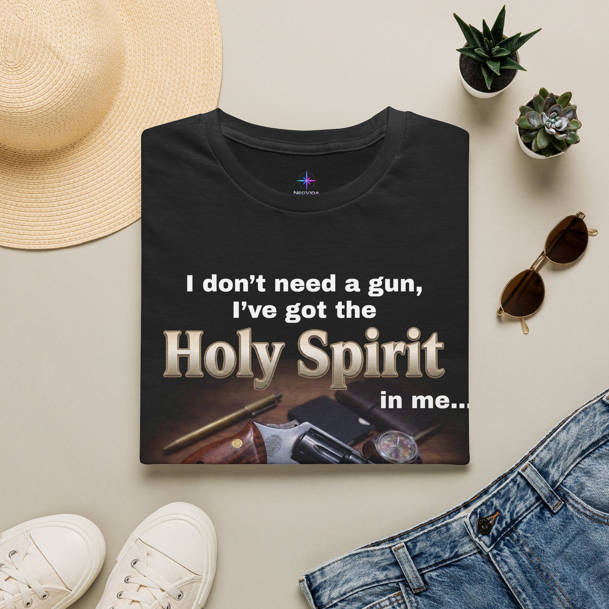 I Don't Need A Gun Christian EDC Revolver T-Shirt | Christian Graphic Tee
