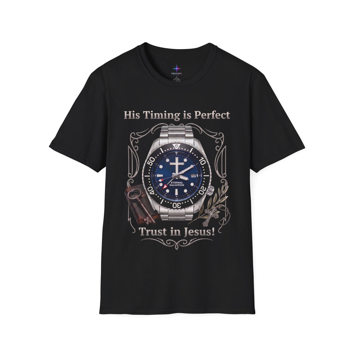 His Timing Is Perfect "Trust in Jesus" GMT Watch Graphic T-Shirt