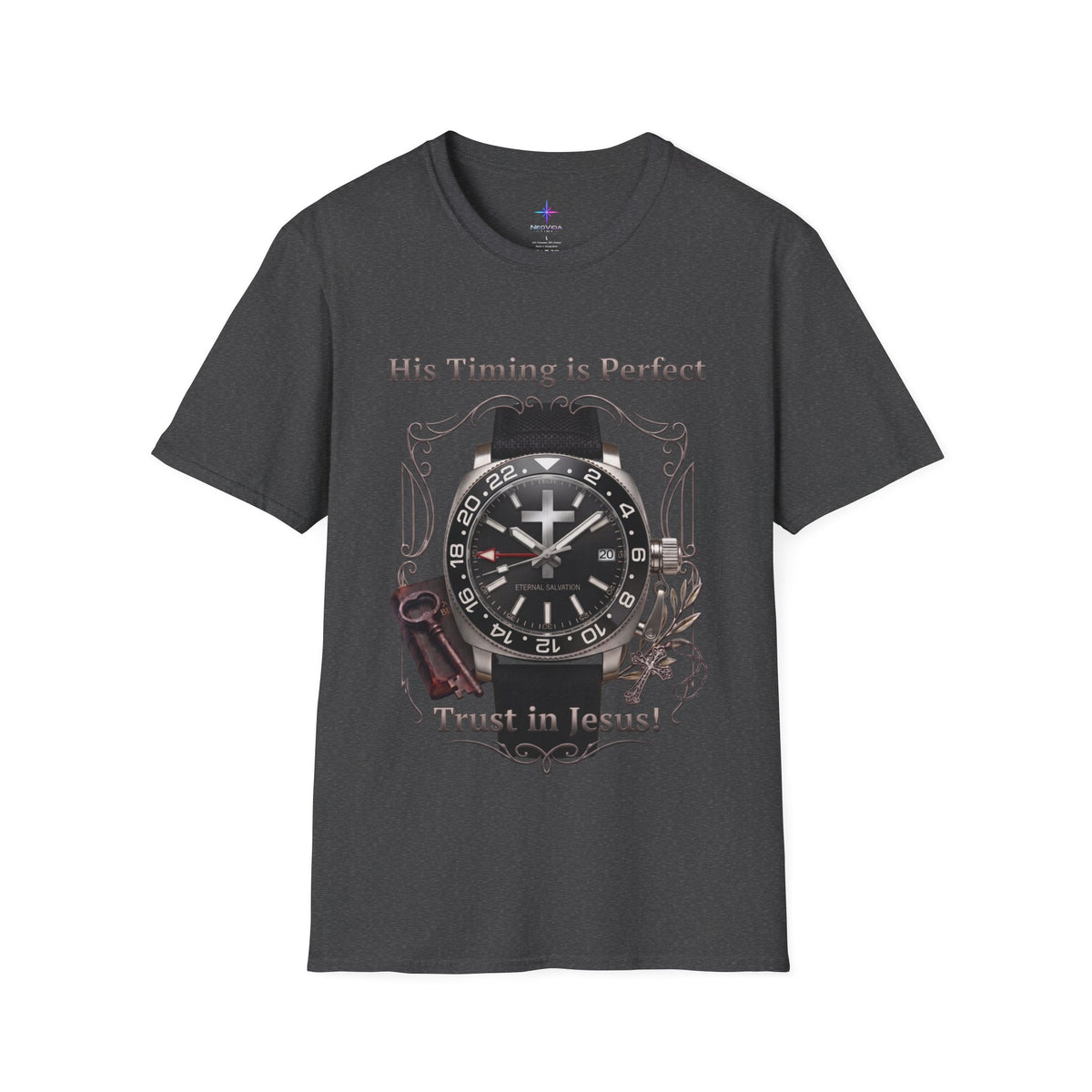 His Timing Is Perfect "Trust in Jesus" GMT Watch Graphic T-Shirt