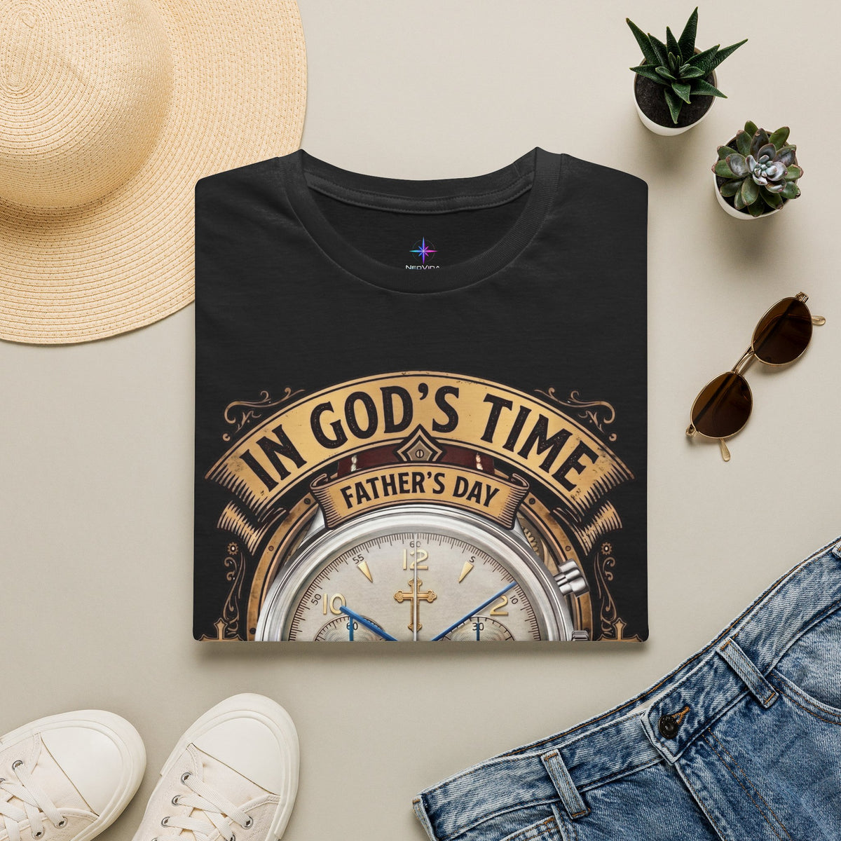 Father's Day In God's Time Watch Lover Chrono T-shirt | Christian Faith Tee