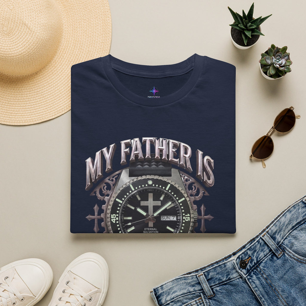 Father's Day My Father Is Always On Time Dive Watch Lover T-Shirt | Christian graphic tee