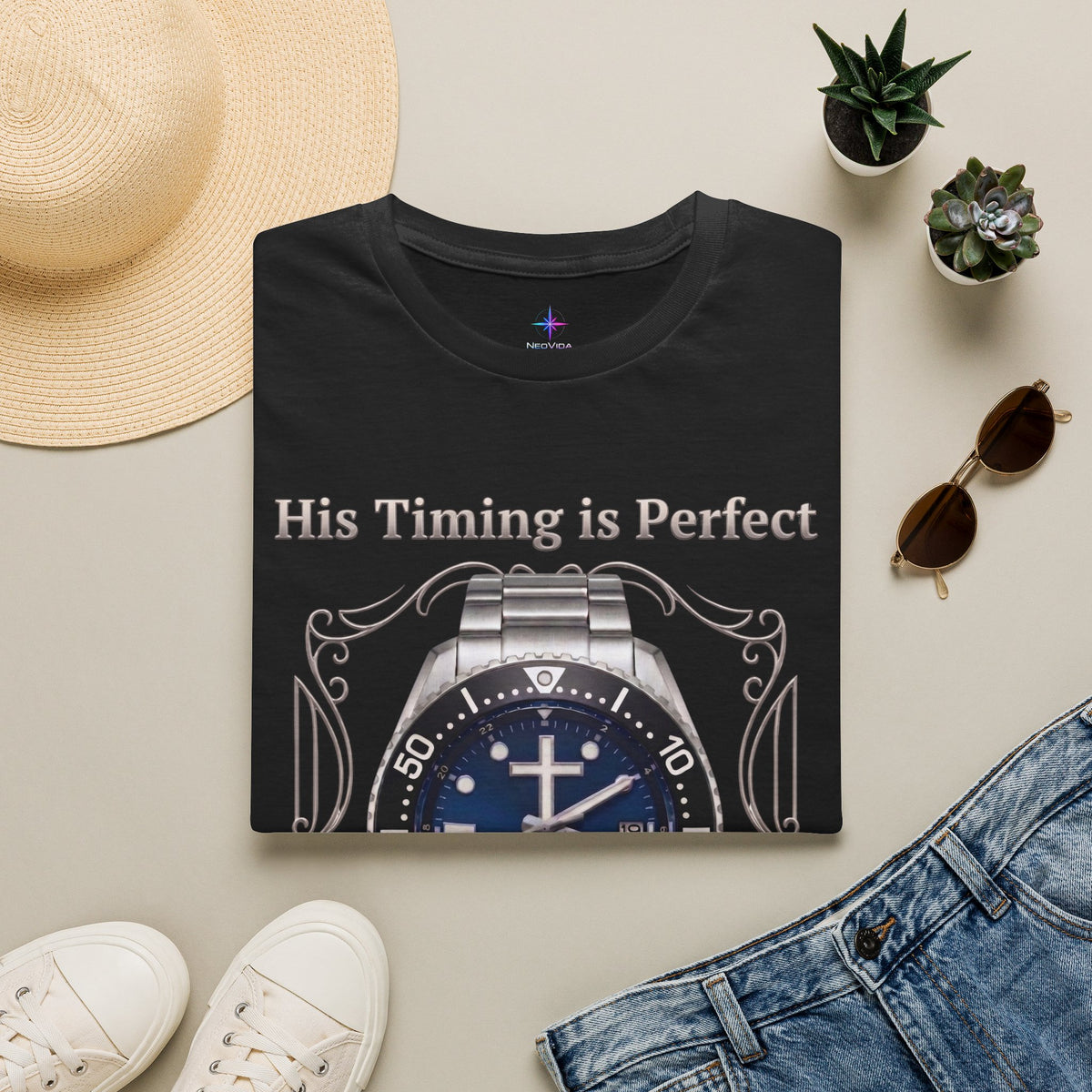His Timing Is Perfect "Trust in Jesus" GMT Watch Graphic T-Shirt