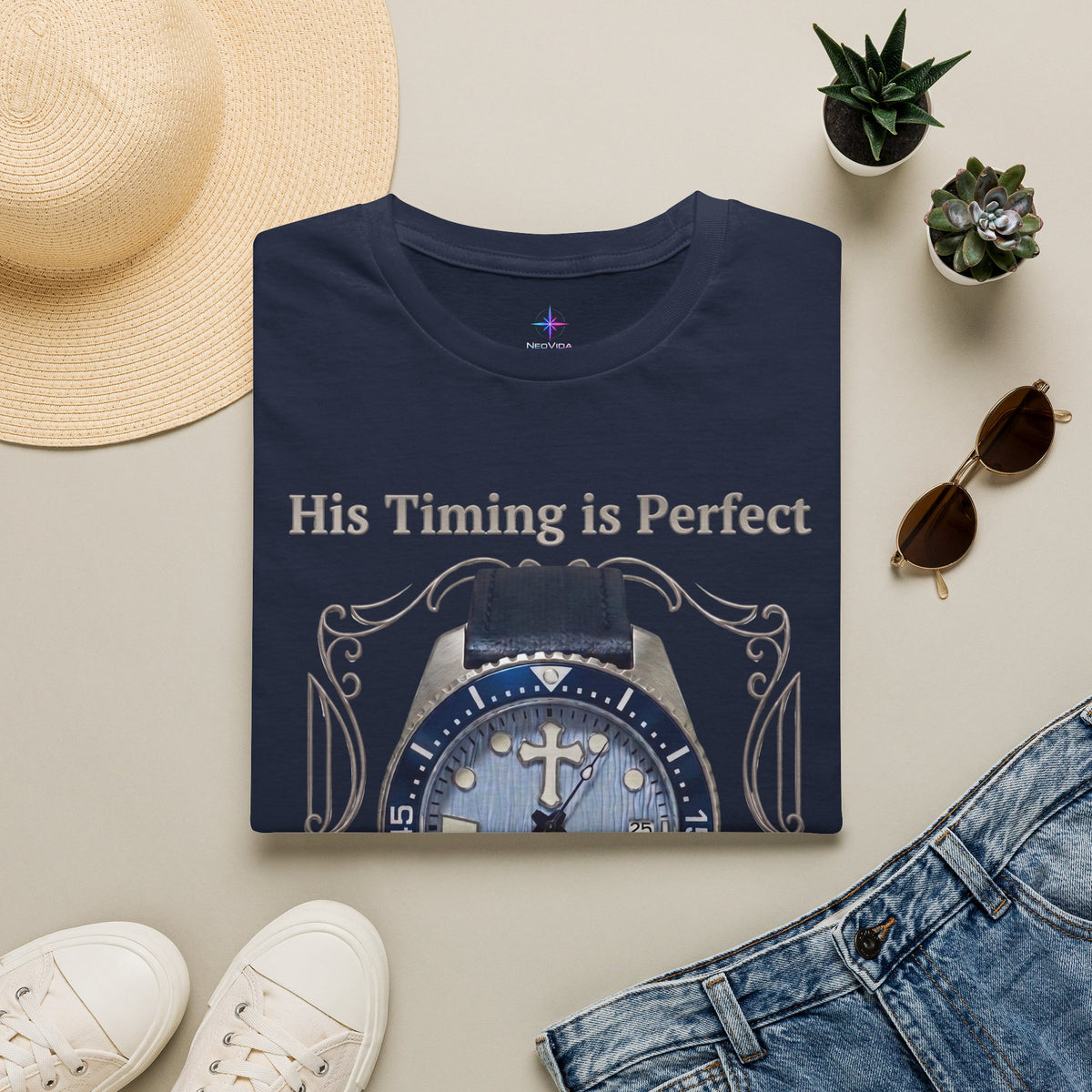 His Timing Is Perfect "Trust in Jesus" Artisan Diver Watch Graphic T-Shirt