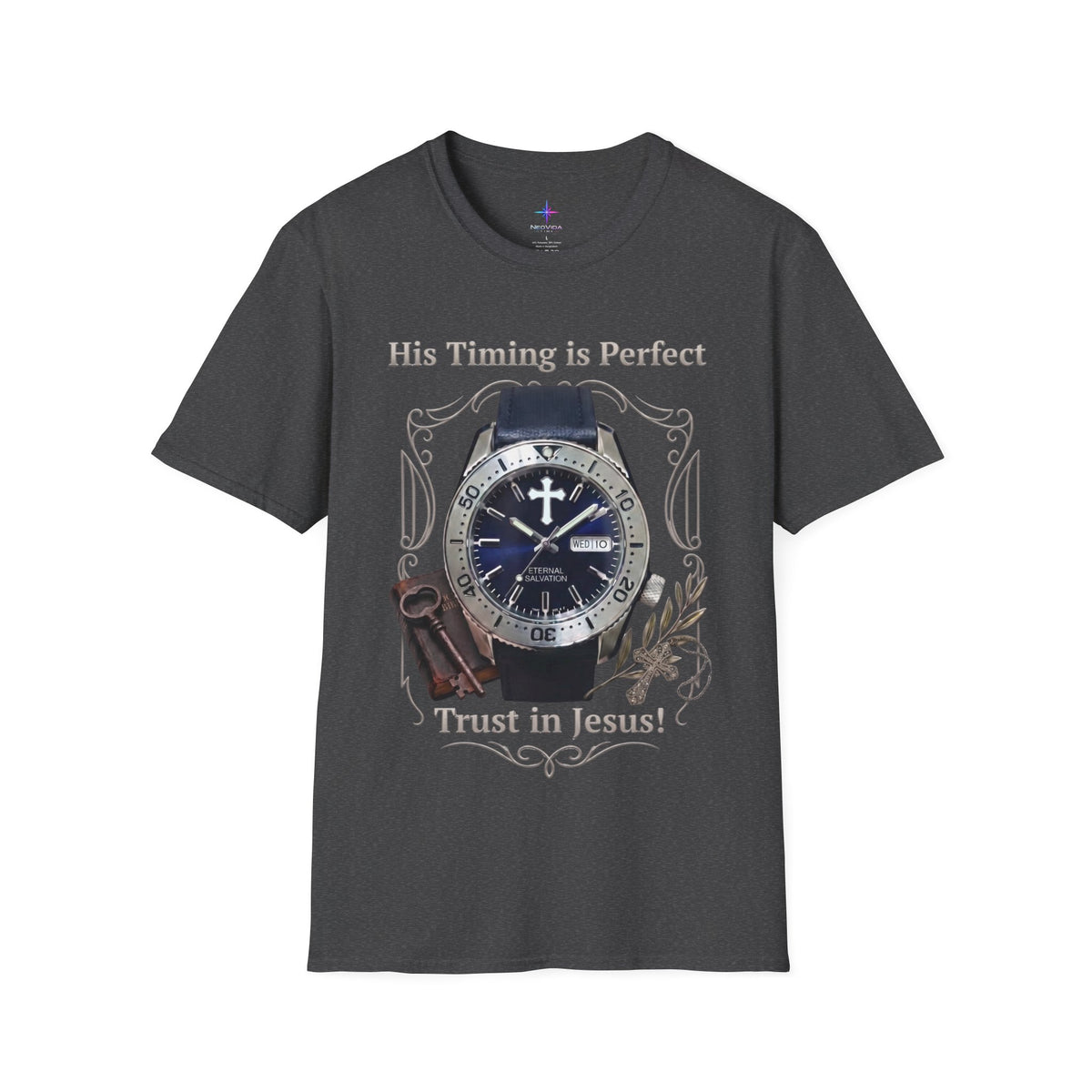 His Timing Is Perfect "Trust in Jesus" Steel Diver Watch Graphic T-Shirt
