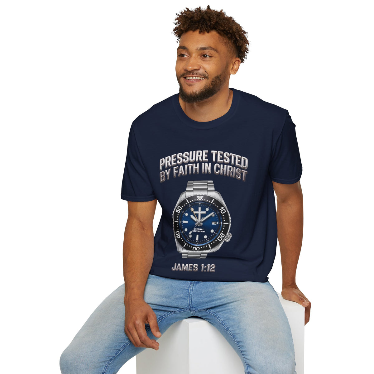 Pressure Tested by Faith In Christ Heavyweight Tee – Deep Blue GMT Diver Edition