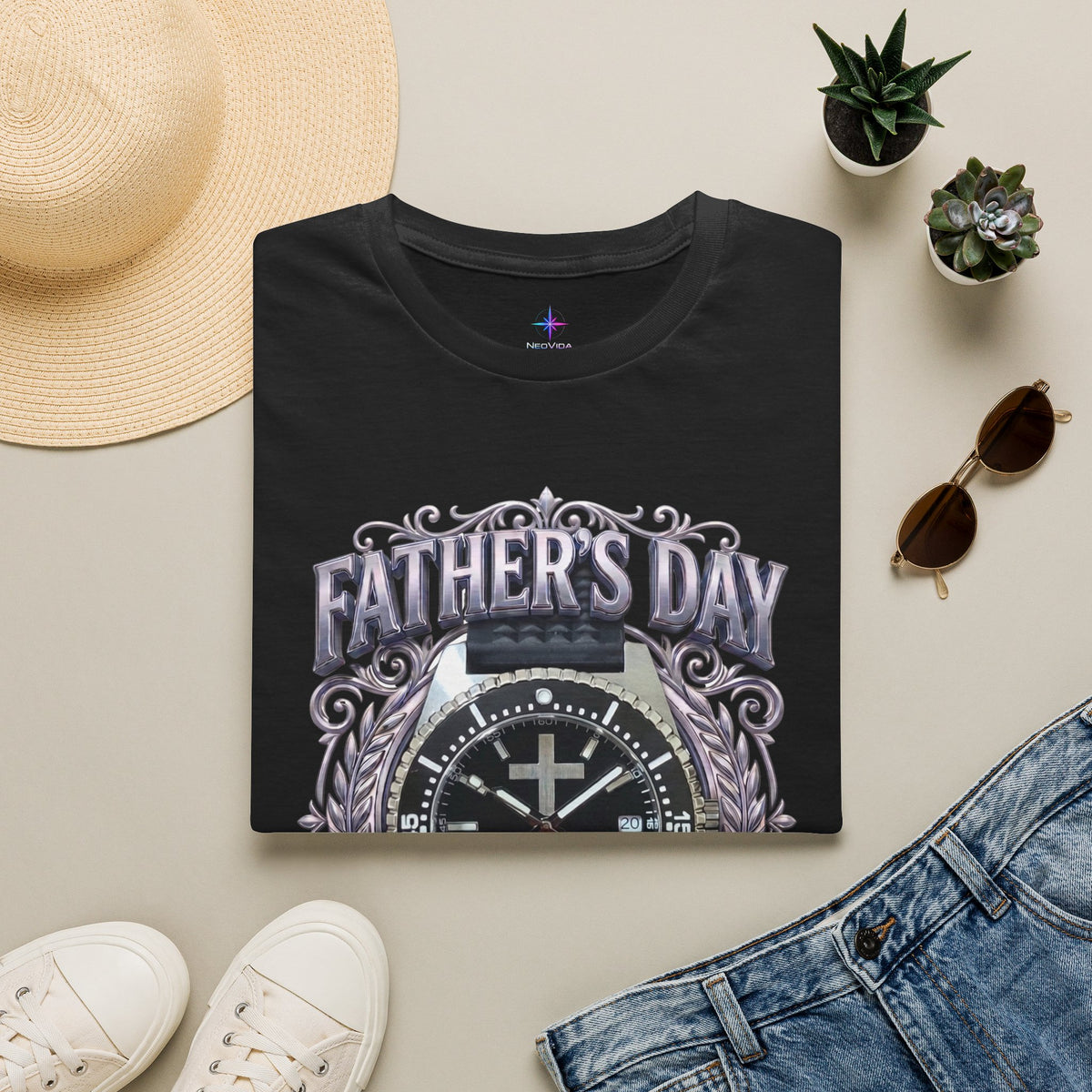 Father's Day His Timing Is Perfect Christian Black Dive Watch Lover T-Shirt | Legacy of Faith