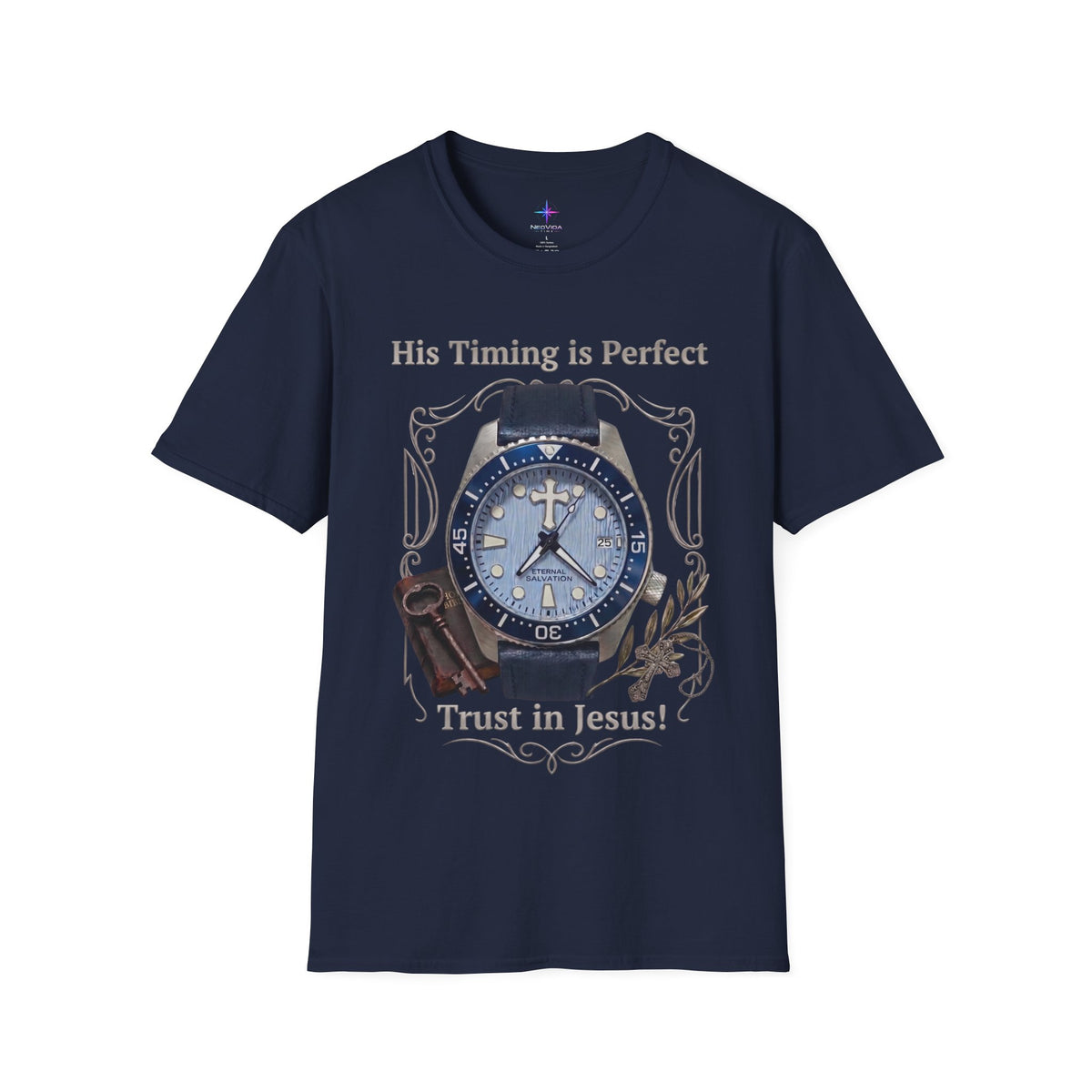 His Timing Is Perfect "Trust in Jesus" Artisan Diver Watch Graphic T-Shirt