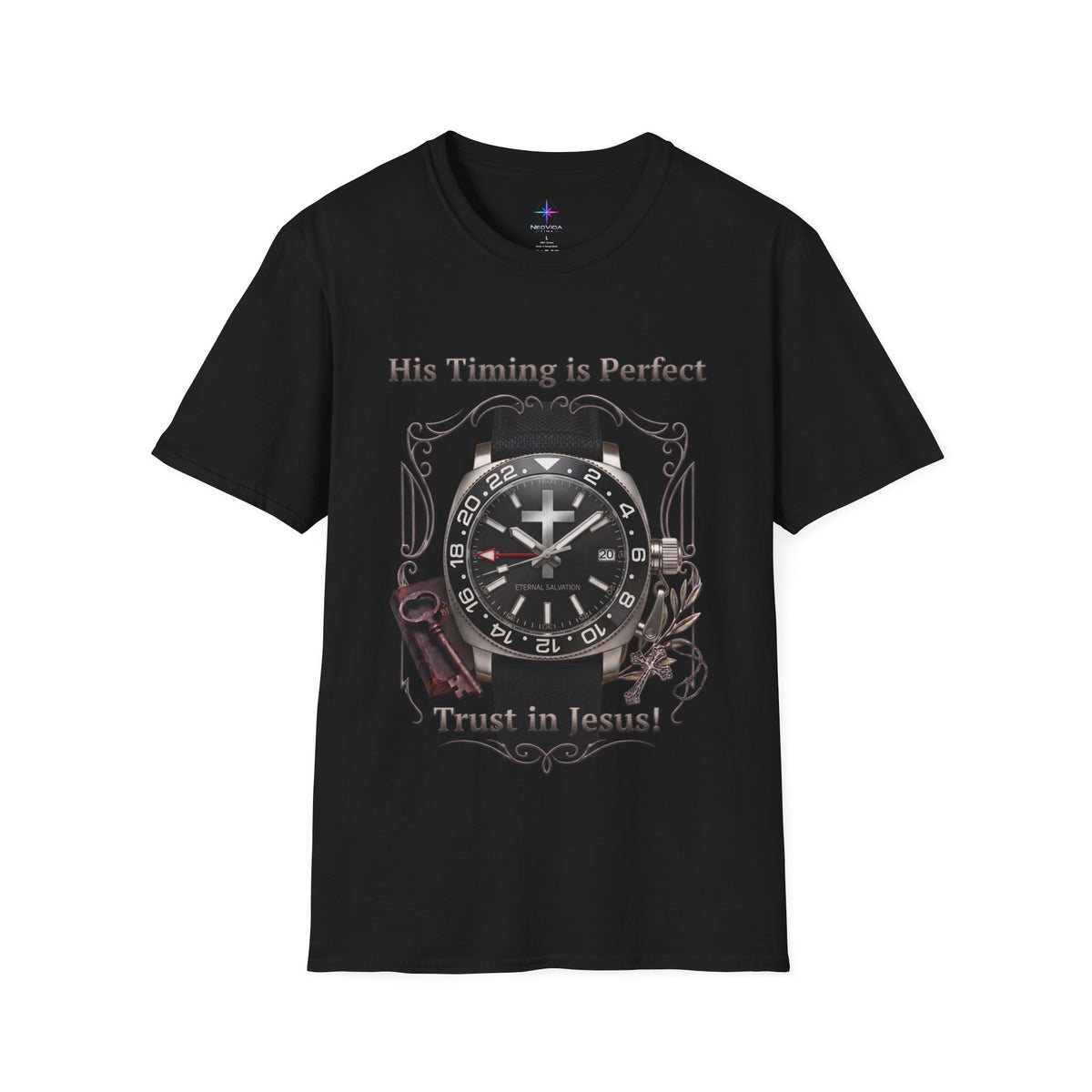 His Timing Is Perfect "Trust in Jesus" GMT Watch Graphic T-Shirt