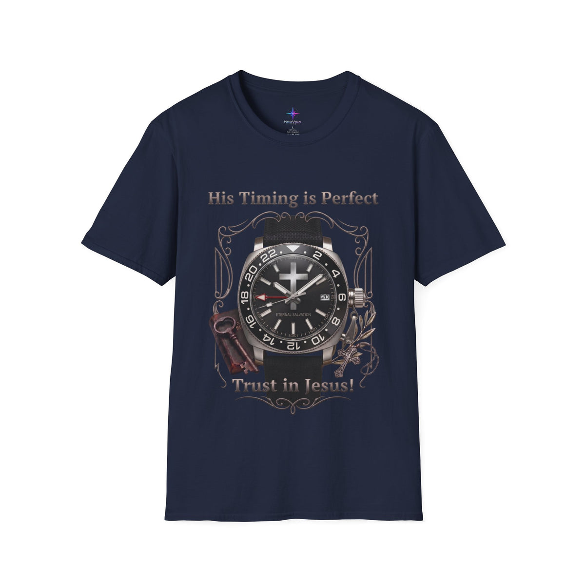 His Timing Is Perfect "Trust in Jesus" GMT Watch Graphic T-Shirt