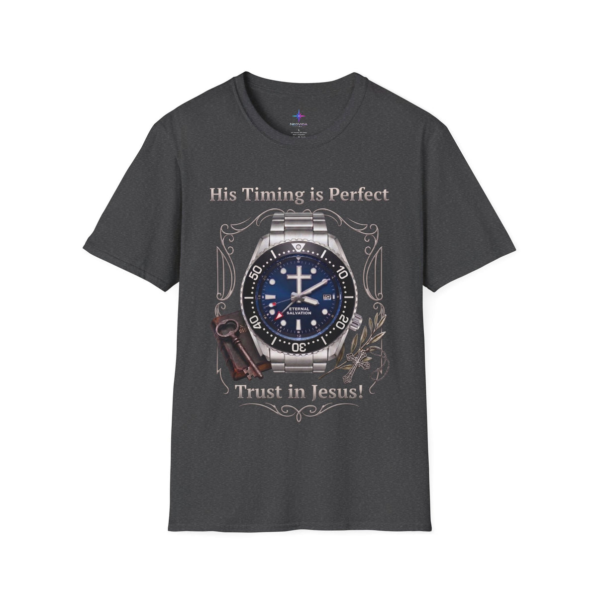 His Timing Is Perfect "Trust in Jesus" GMT Watch Graphic T-Shirt