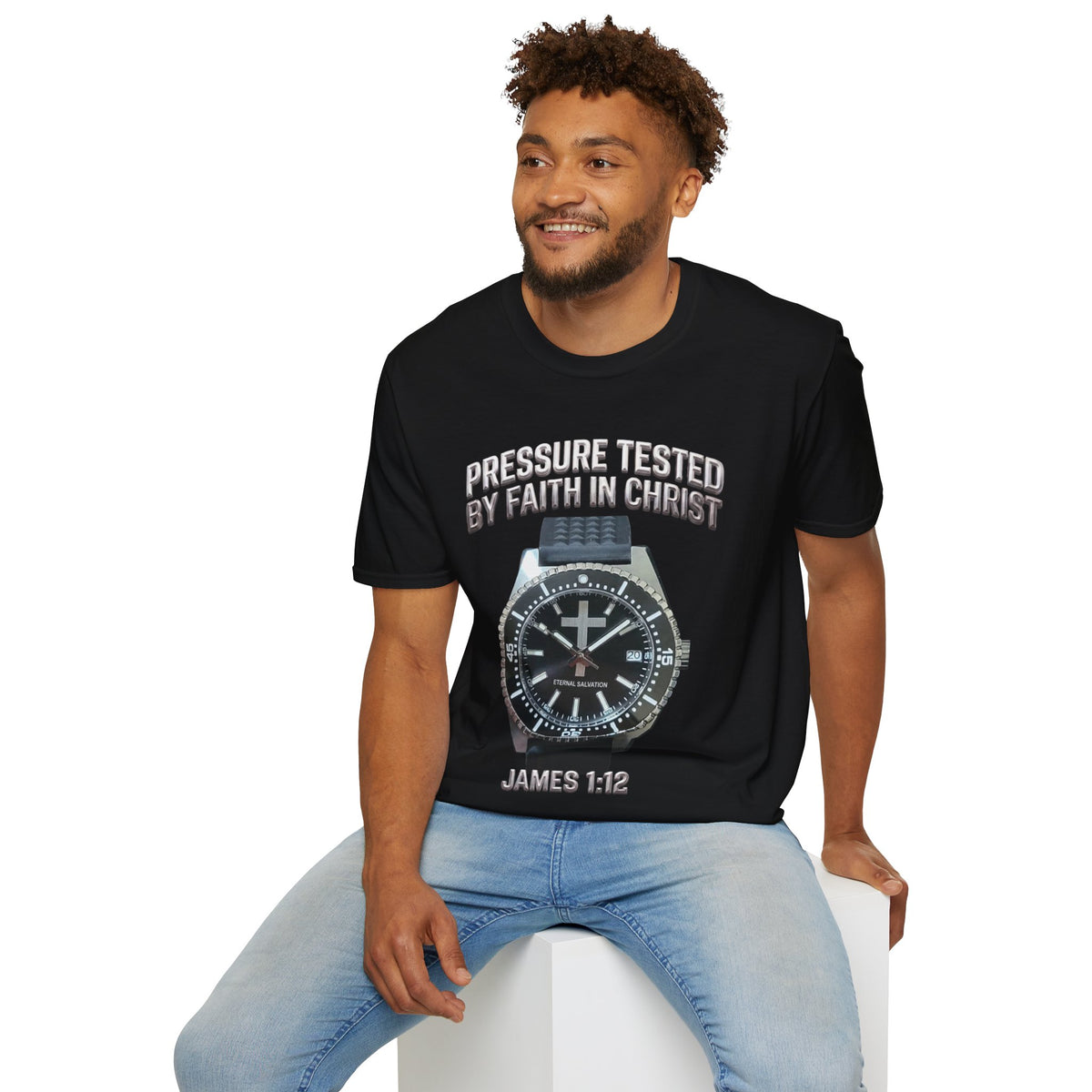 Pressure Tested by Faith In Christ Heavyweight Tee – Tactical Black Diver Edition